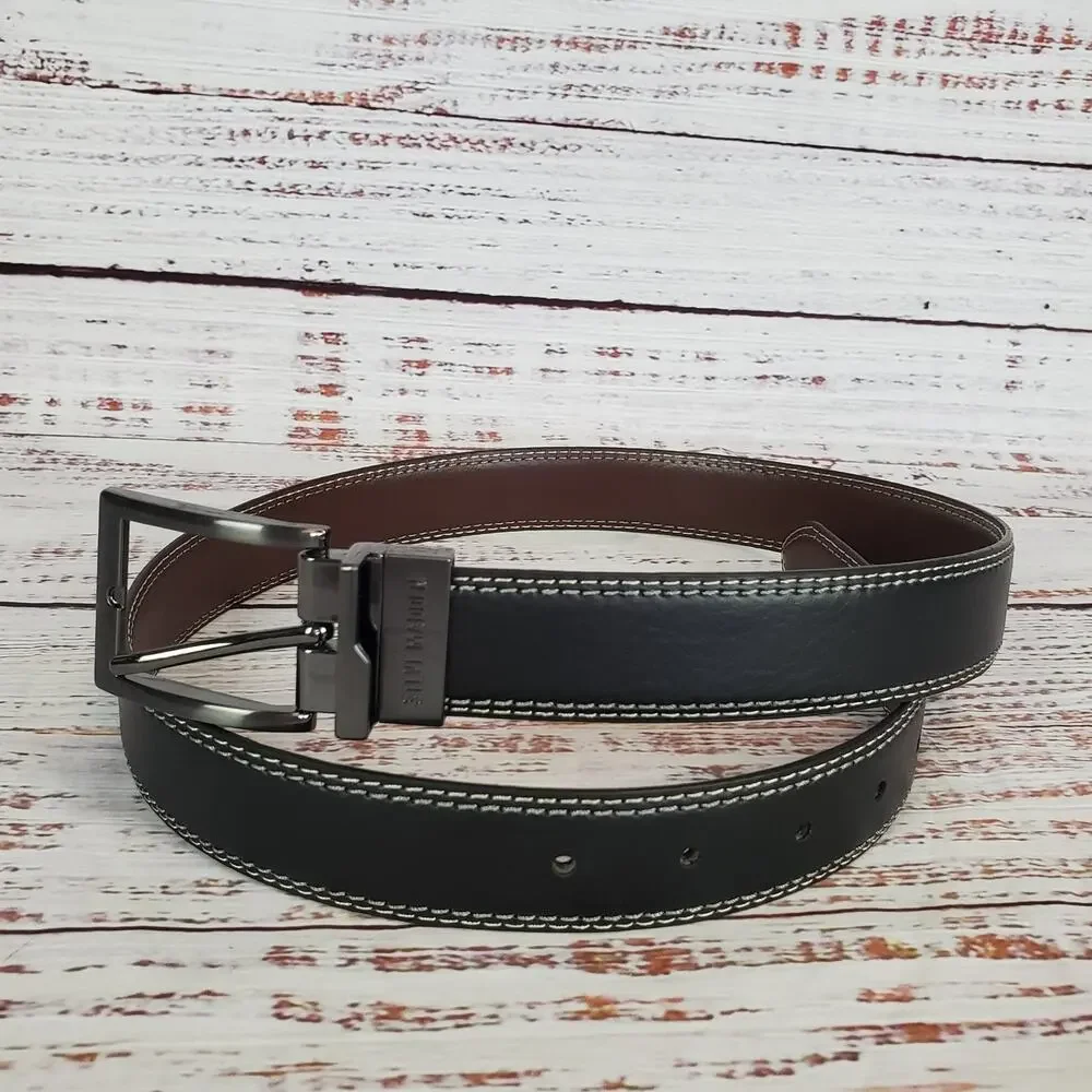 Steve Madden Women's Black Faux Leather Belt White & Blue Stitch Size Small NWT